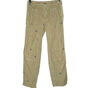 Anthropologie Pilcro The Roamer Embroidered Pants 26 Khaki Utility Artsy